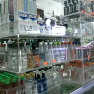 shelves of liquor in a store