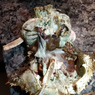All of the crabs I received with green inside even the dead man's fingers not to mention the smell.