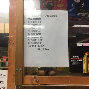 a menu for crab legs