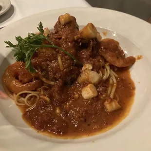 Lobster, squid, shrimp and scallops with homemade linguini