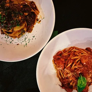 Pappardelle Genovese and Spaghetti Al Pomodoro