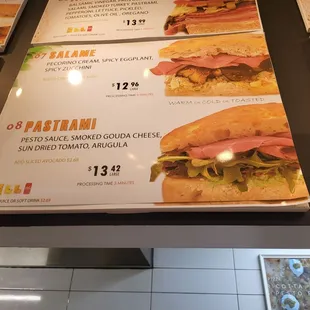 a menu for a sandwich