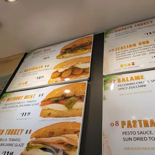 a menu for sandwiches