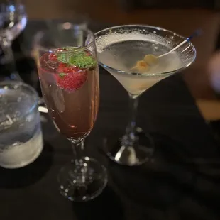 two cocktails on a table