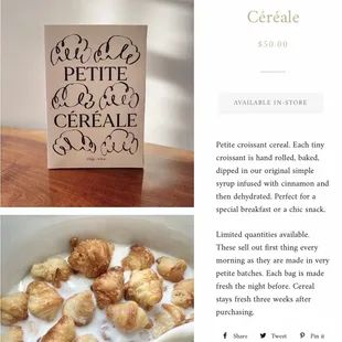 Original petite cereal/croissant cereal details.