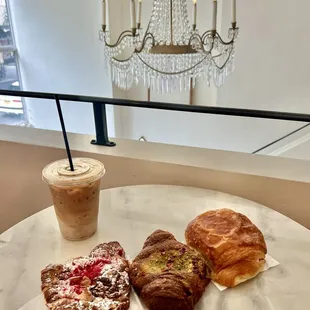 Raspberry almond, rose pistachio, chocolate croissant