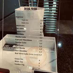 Drink menu
