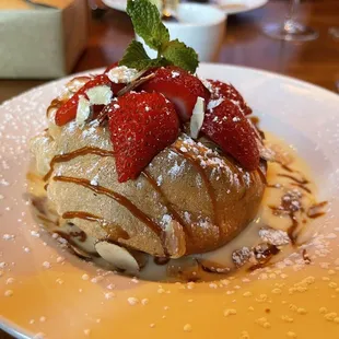 Floating island with strawberries
