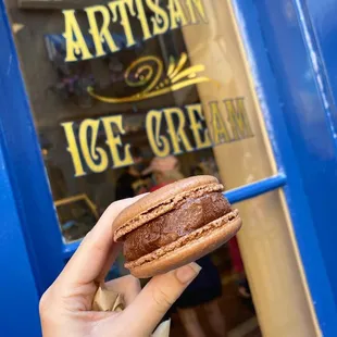 Chocolate macaron ice cream sandwich