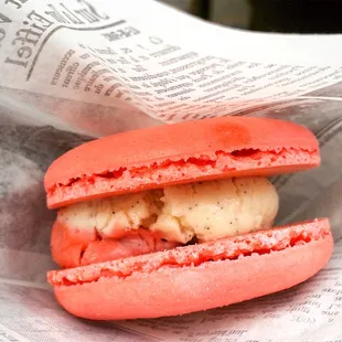 Strawberry and Cream Macaron Sandwich