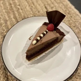 a piece of chocolate cake on a plate