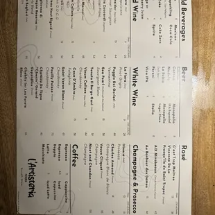 Menu as of May 2024