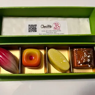 Raspberry, mango, yuzu and passion fruit chocolates