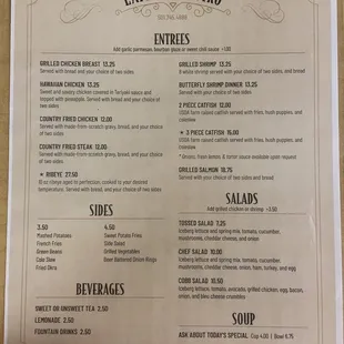 the menu for the restaurant