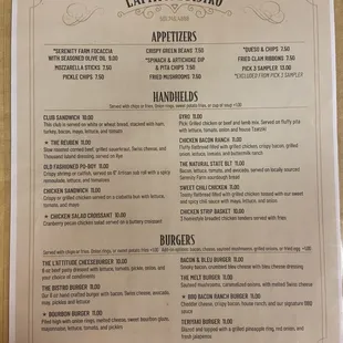 the menu for the restaurant