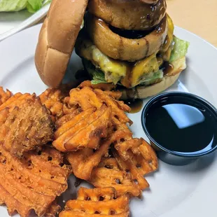 Bourbon Burger with Sweet potatoes fries