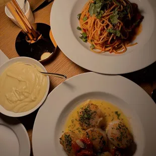 Scallops Lobster Spaghetti  Mash potatoes