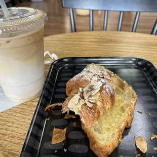 Latte and almond croissant
