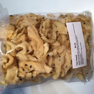 "Tofu snack" w black sesame $3.75 - kind of like won ton chips I guess? VERY slight sweetness