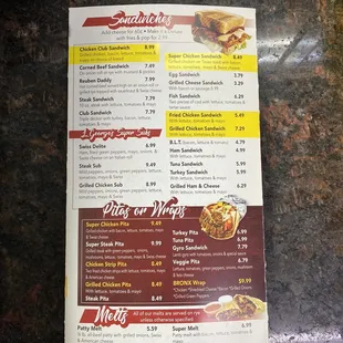 a menu for a restaurant