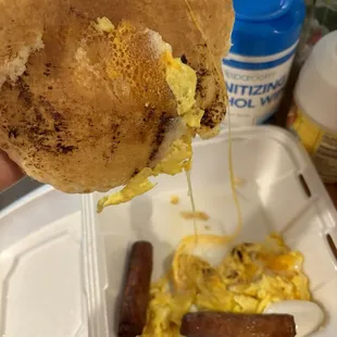 Yes. That's the cheese on the bottom of my pancake. Maybe they were going for the "skillet" concept. (Plus, the pancakes were "rubbery".)