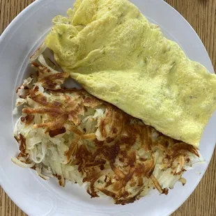 Western omelette and hash browns