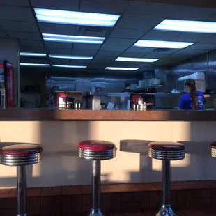 a row of stools in a diner