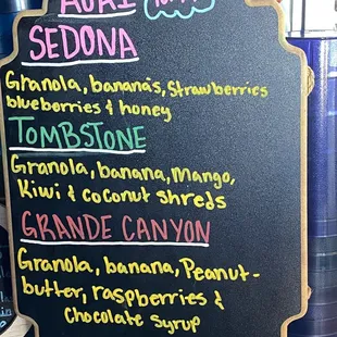 Açaí menu