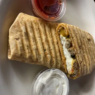 Breakfast burrito with egg whites and sausage