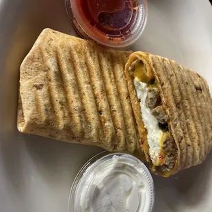 Breakfast burrito with egg whites and sausage