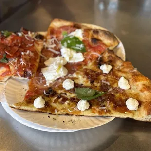 Pepperoni square pizza Prosciutto + burrata Fig + bacon jam