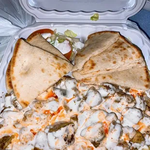 a meal in a styrofoam container