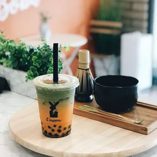 Energy booster!! Thai tea with matcha.