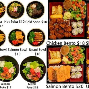 Noodles, bowls, pokes amd bentos