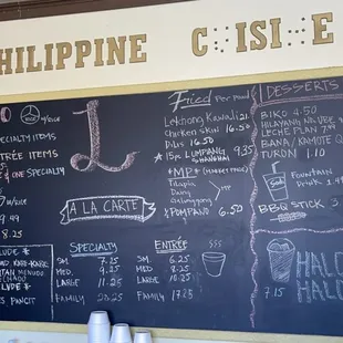 a menu on a blackboard