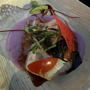 Tiki&apos;s Grill &amp; Bar, Ronnie Nasuti, Dry Aged Swordfish, Moloka&apos;i Potato Espuma, Beni Shoga Coral