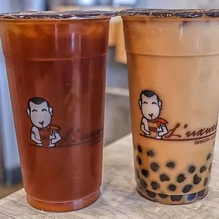 Mango Oolong Tea and Brown Sugar Milk Tea with Boba