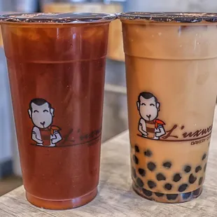 Mango Oolong Tea and Brown Sugar Milk Tea with Boba