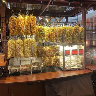 Pre made bags of popcorn for grab n go. Candies nuts.