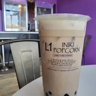 Large Black Milk Tea, 25% sugar, with Boba. This gave me so much life (: