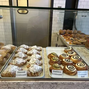 Almond croissants, baklava croissants, and cinnamon croissant roll