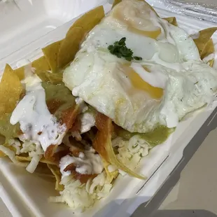 Chilaquiles with both sauces - delicious!