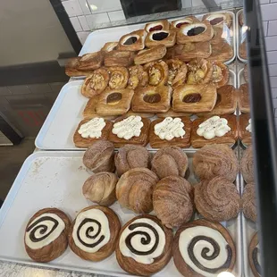 danishes, cinnamon rolls, churro croissant