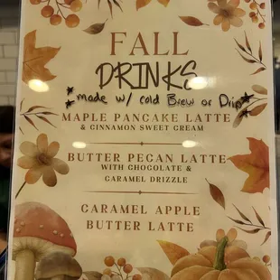 Fall drink's menu