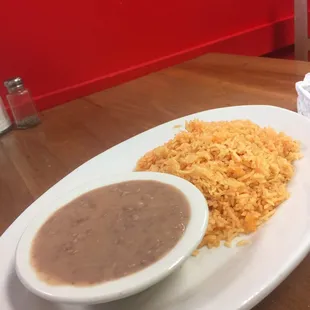 Beans, and rice with fajitas