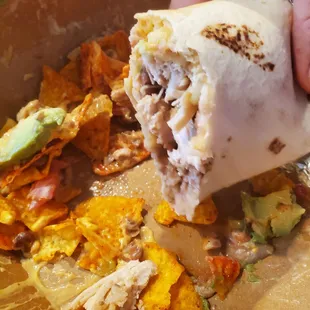 Chicken nachos and burrito (we forgot to take a photo before killing the nachos)