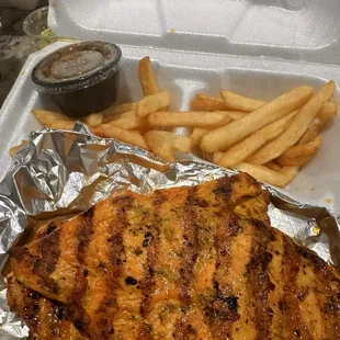 Chicken entree. Came with rice, beans and fries