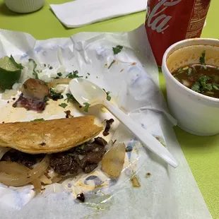 Birria taco and consome delicious