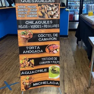 the menu of the restaurant