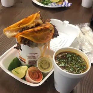 Tacos and maruchan noodles with consummé.